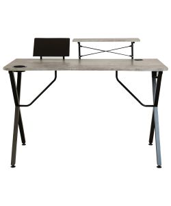 ROCKET Dinámico escritorio gamer color gris, patas metálicas color negro, portavaso, porta audífonos y repisa. 
Medidas 1.20m x 0.60cm