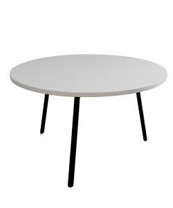 Essential Mesa redonda color blanca con patas negras de metal. 
Medidas de 1.00m de diámetro.